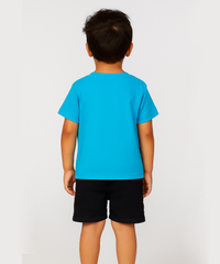 Kids 100% Cotton Single Jersey  Tshirt With Printed Turquoise Colour