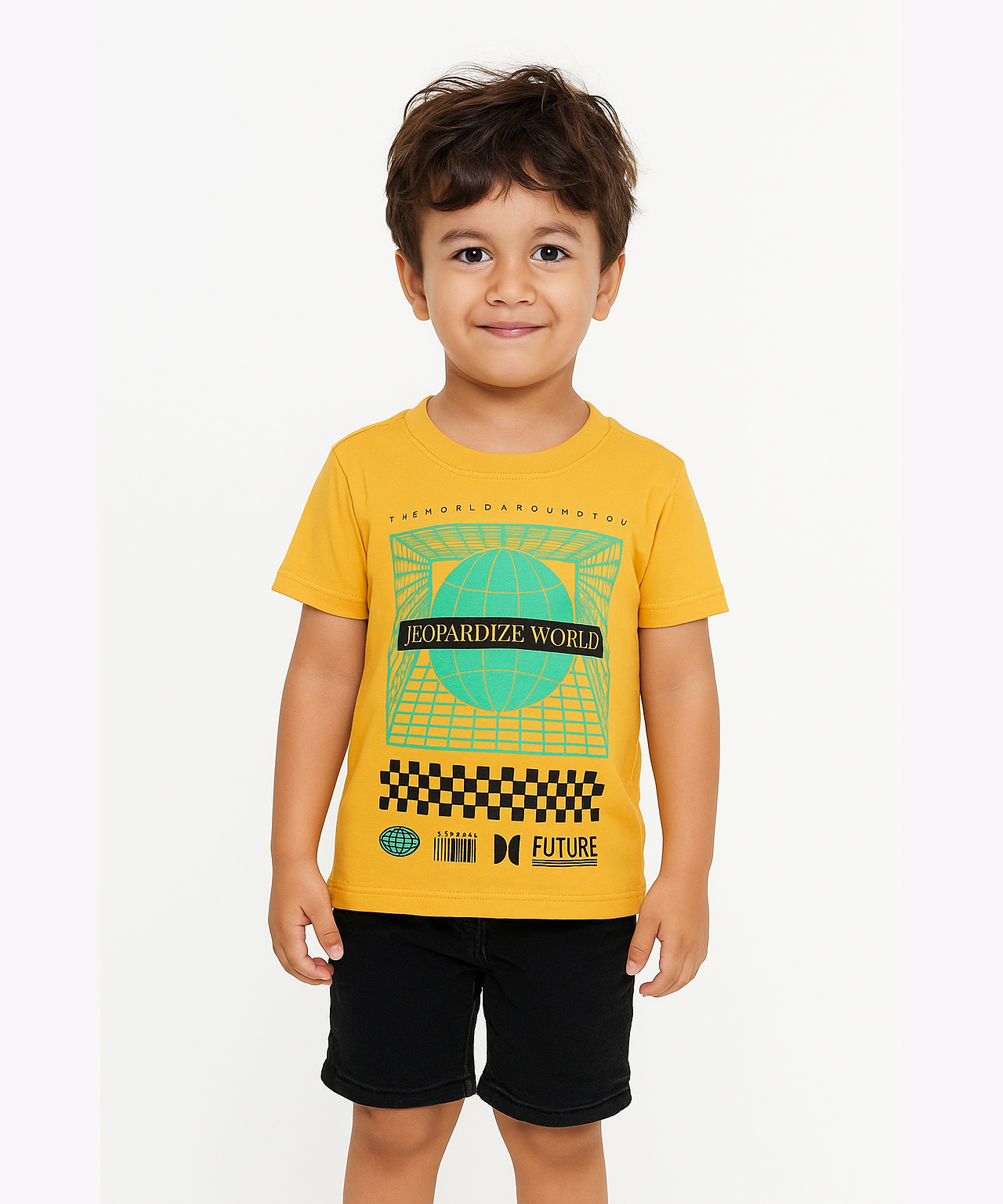 Kids 100% Cotton Single Jersey  Tshirt With Printed Yellow Colour