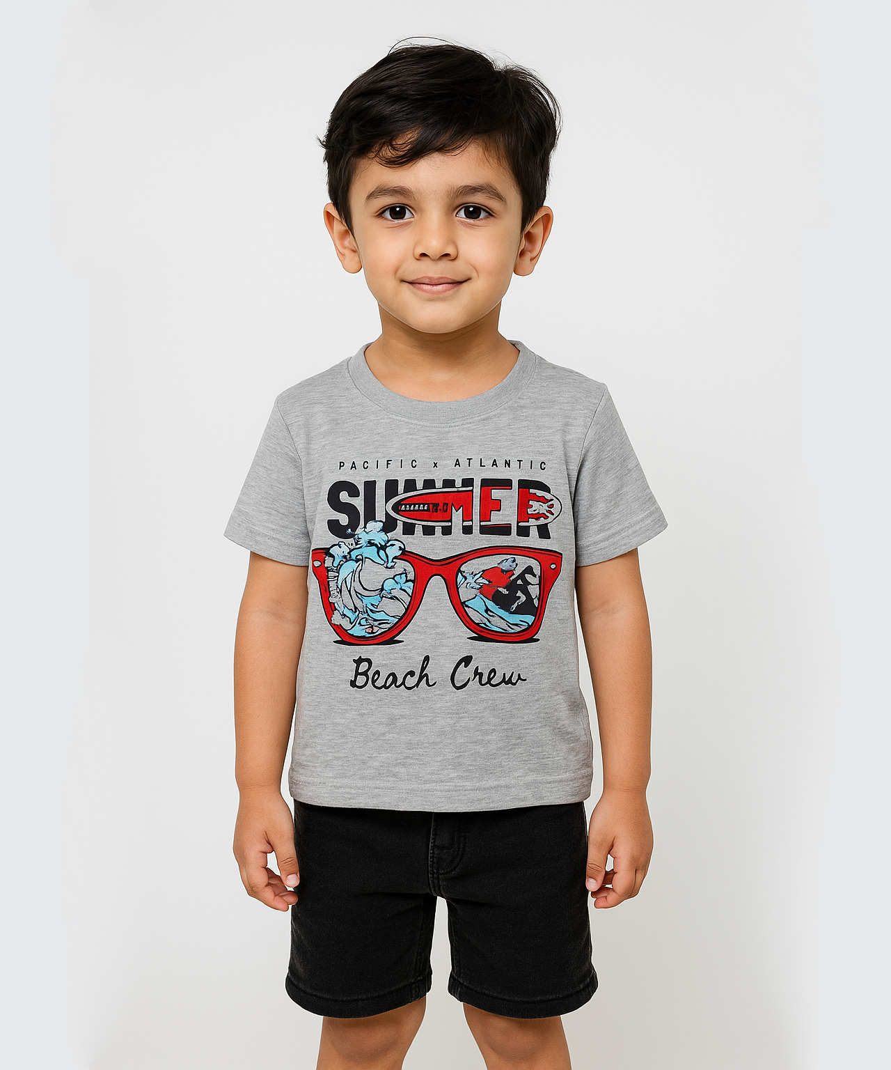 Kids 100% Cotton Single Jersey  Tshirt With Printed Gray Colour