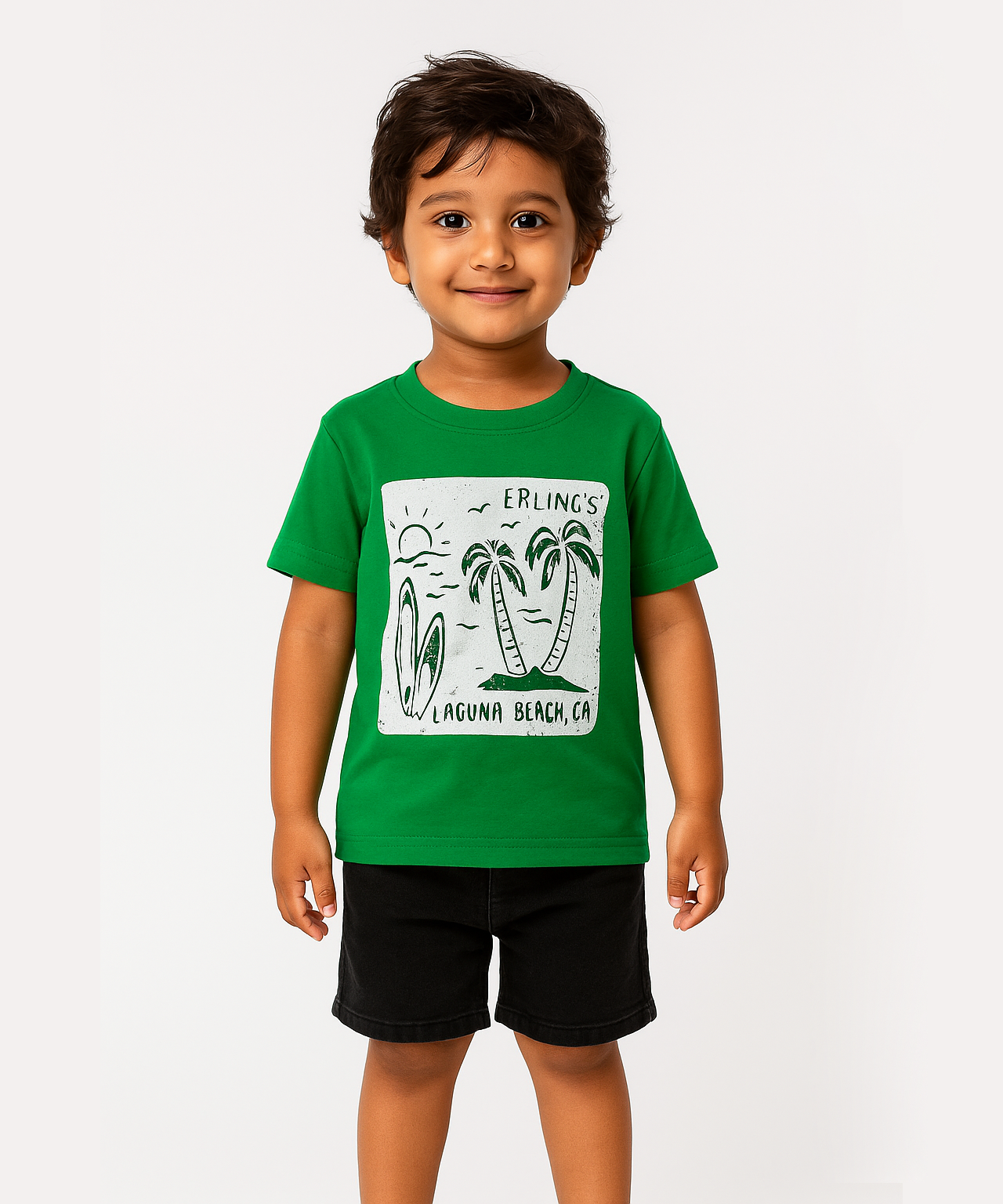 Kids 100% Cotton Single Jersey  Tshirt With Printed Dark Green Colour