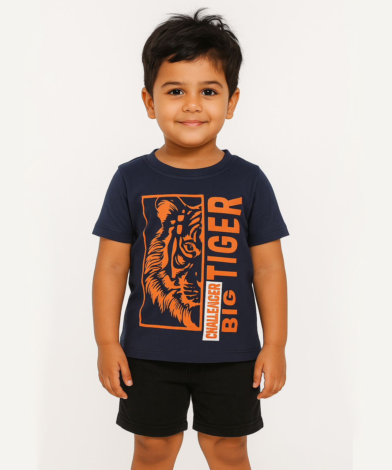Kids 100% Cotton Single Jersey  Tshirt With Printed Navy Colour