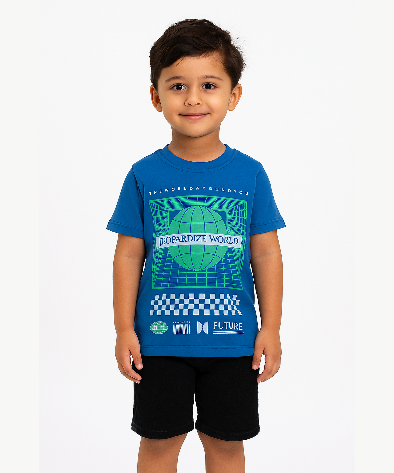 Kids 100% Cotton Single Jersey  Tshirt With Printed Blue Colour