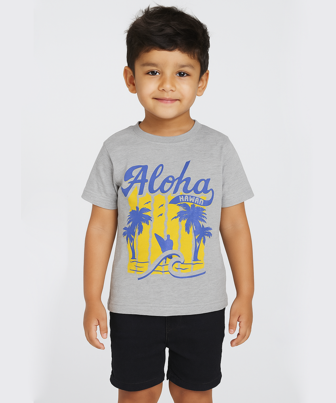 Kids 100% Cotton Single Jersey  Tshirt With Printed Light Gray Colour
