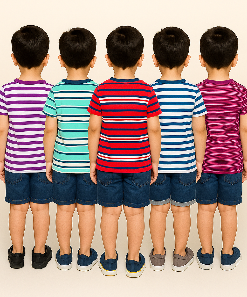 Kids 100% Cotton Stripes Kids T-shirt (Pack of 5)