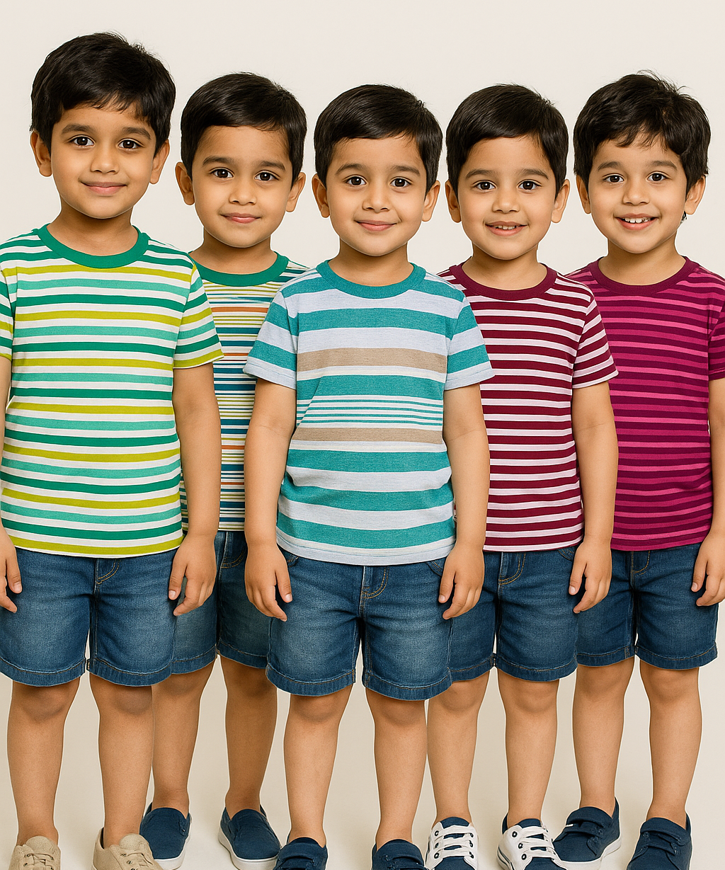 Kids 100% Cotton Stripes Kids T-shirt (Pack of 5)