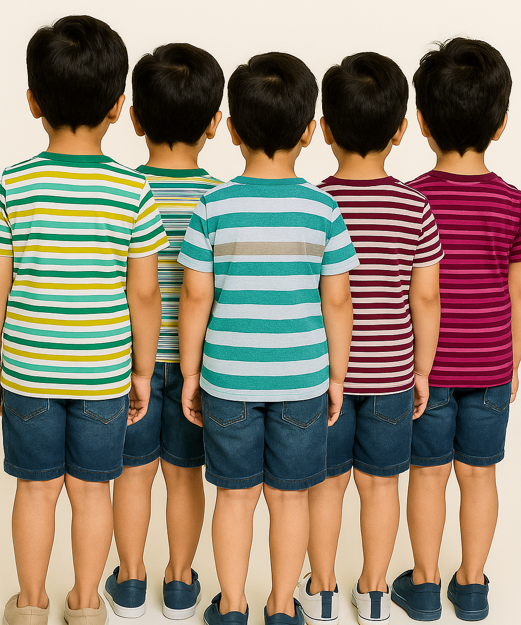 Kids 100% Cotton Stripes Kids T-shirt (Pack of 5)