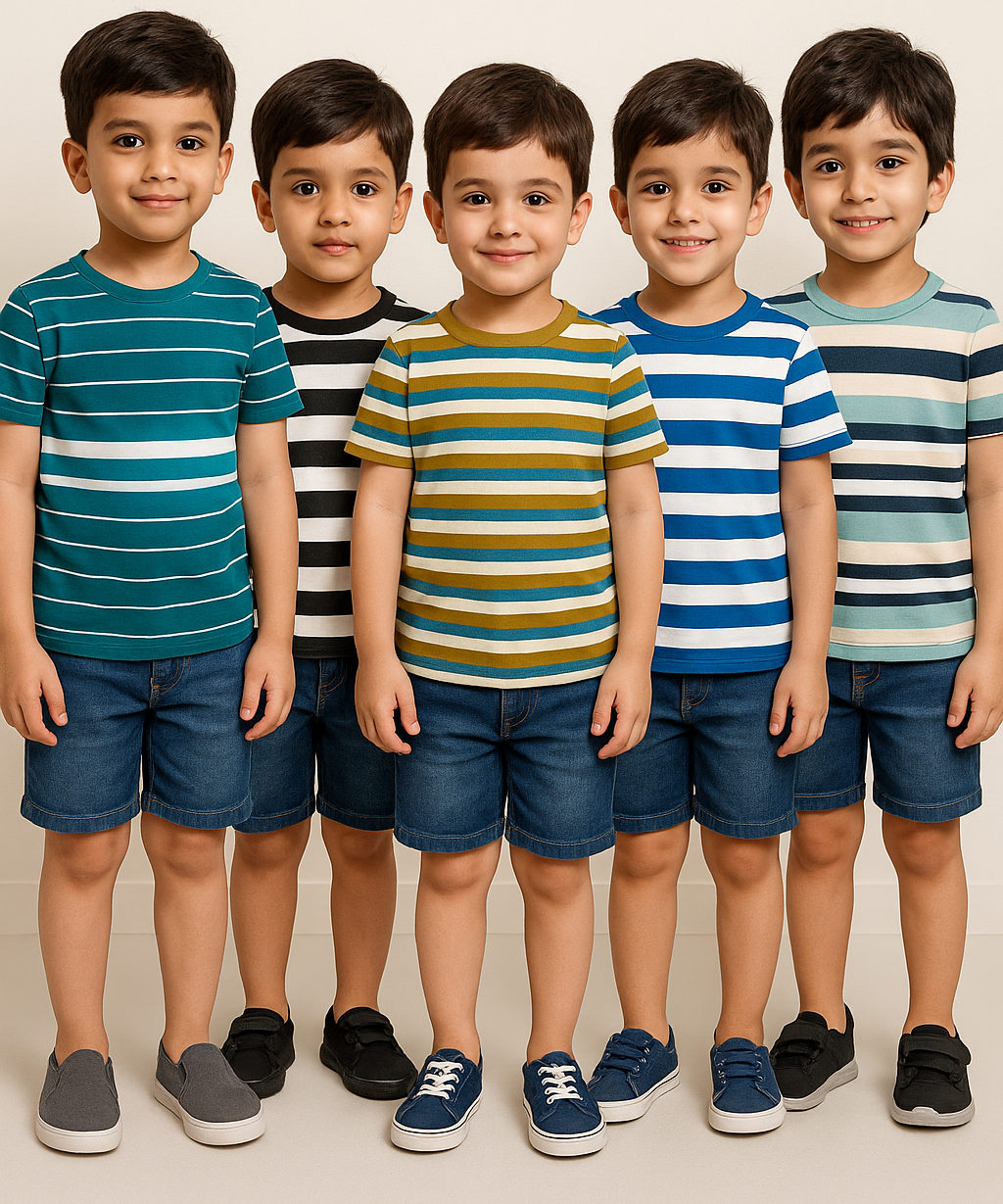 Kids 100% Cotton Stripes Kids T-shirt (Pack of 5)