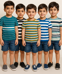 Kids 100% Cotton Stripes Kids T-shirt (Pack of 5)