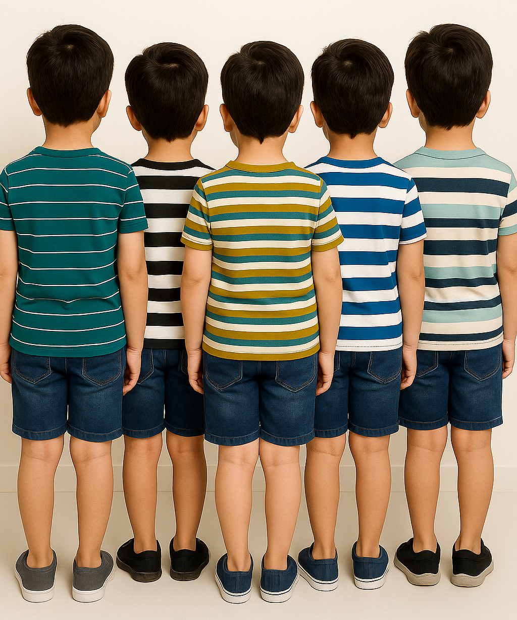 Kids 100% Cotton Stripes Kids T-shirt (Pack of 5)