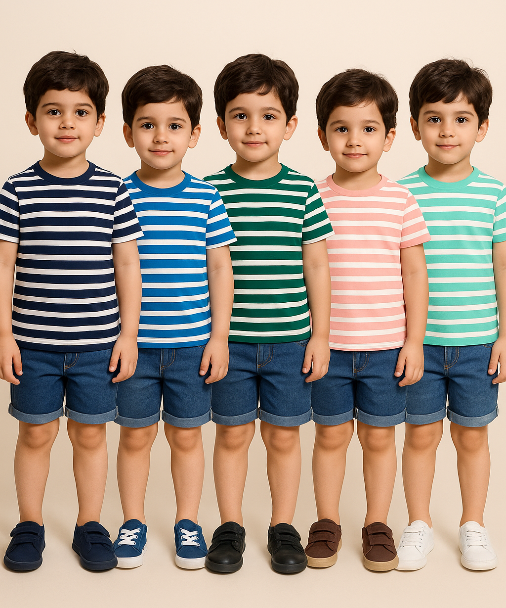 Kids 100% Cotton Stripes Kids T-shirt (Pack of 5)