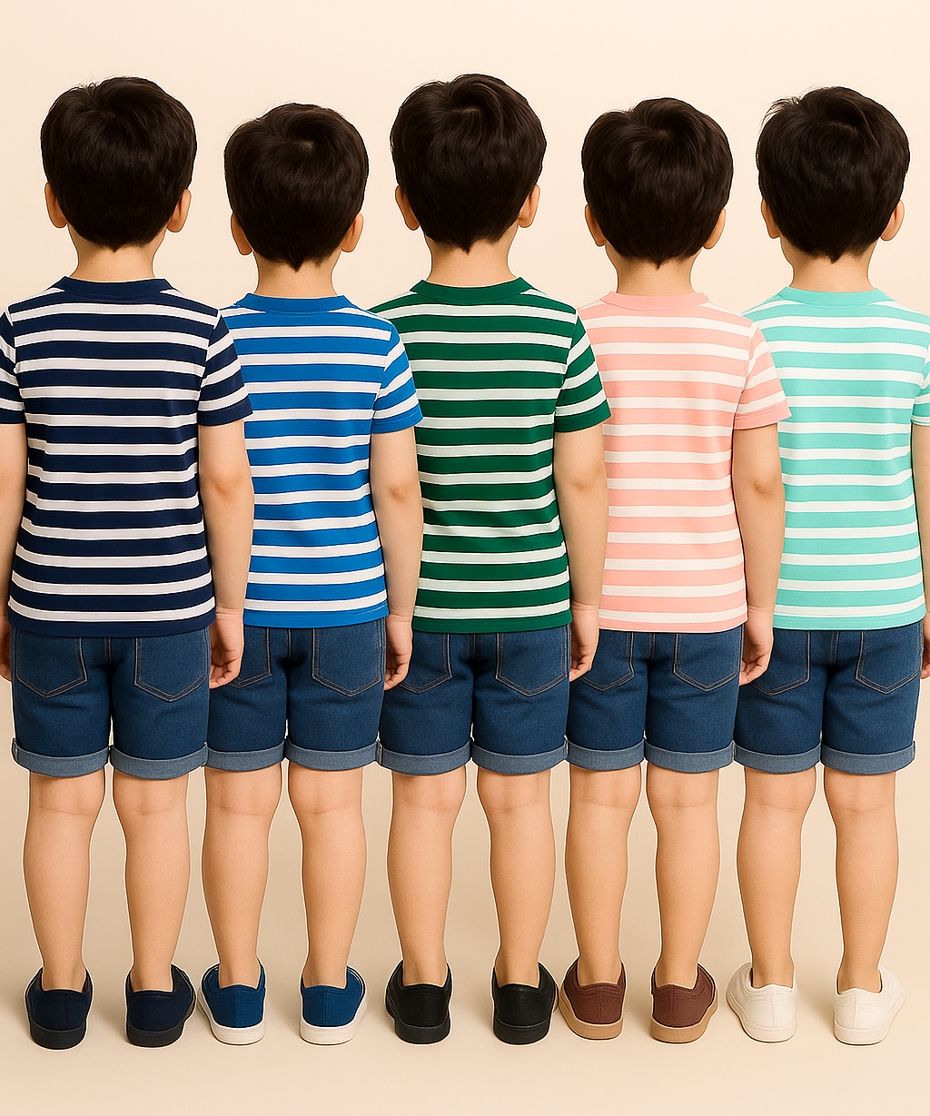 Kids 100% Cotton Stripes Kids T-shirt (Pack of 5)