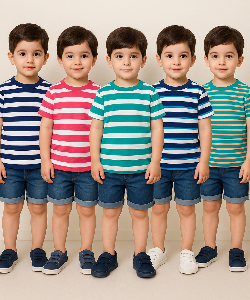 Kids 100% Cotton Stripes Kids T-shirt (Pack of 5)