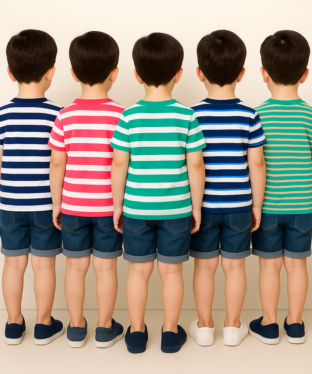 Kids 100% Cotton Stripes Kids T-shirt (Pack of 5)