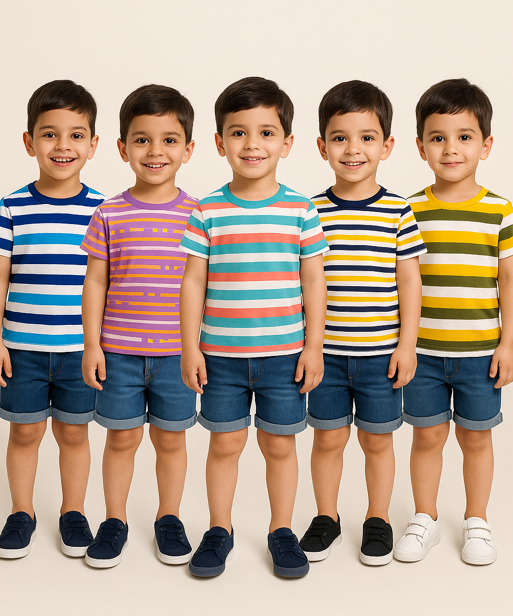 Kids 100% Cotton Stripes Kids T-shirt (Pack of 5)