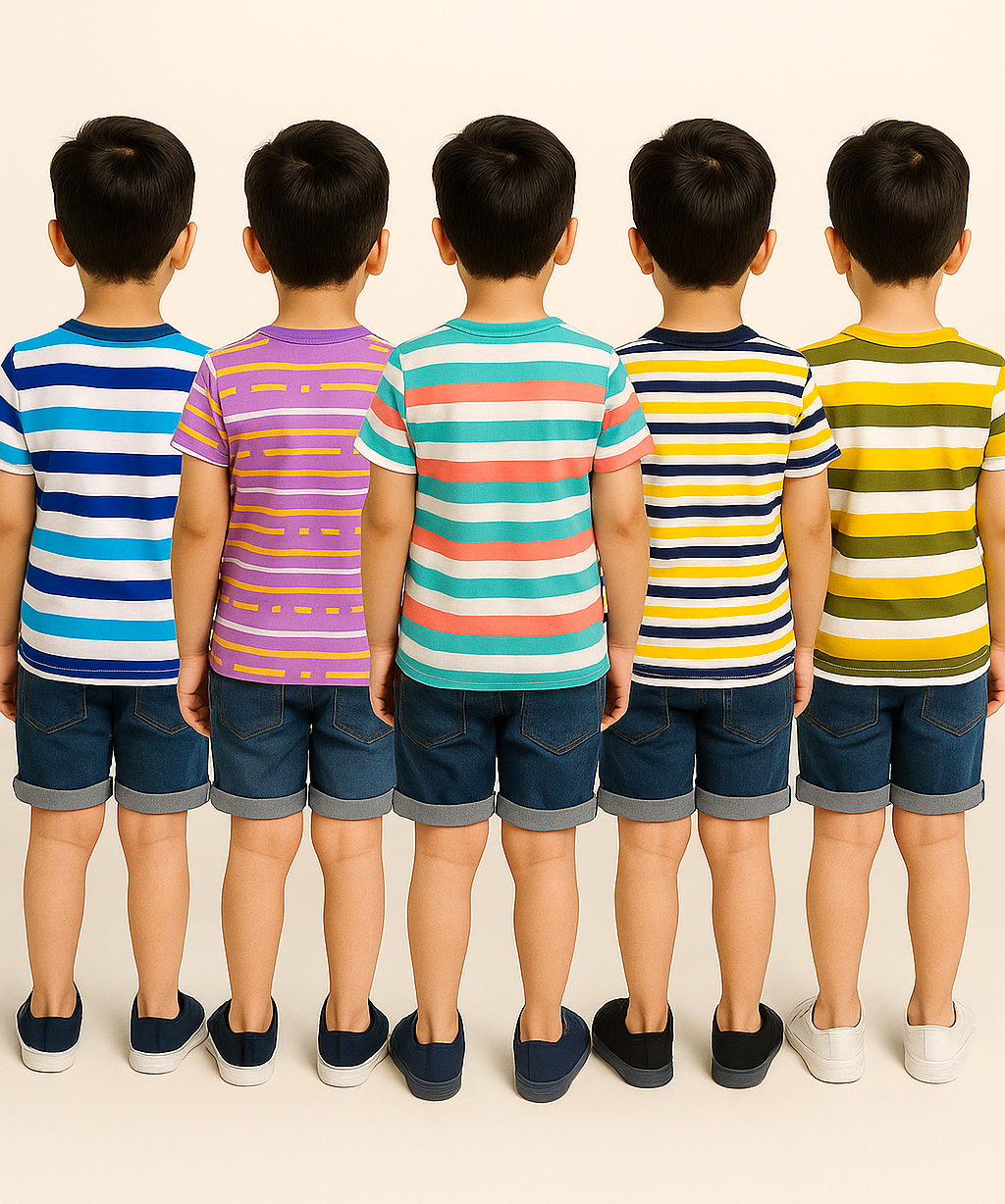 Kids 100% Cotton Stripes Kids T-shirt (Pack of 5)