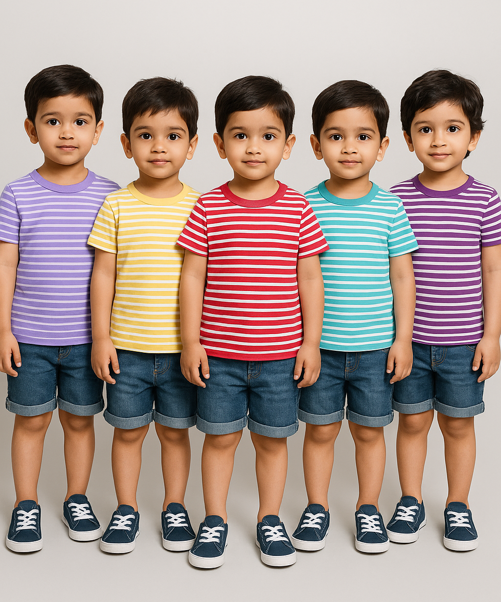 Kids 100% Cotton Stripes Kids T-shirt (Pack of 5)