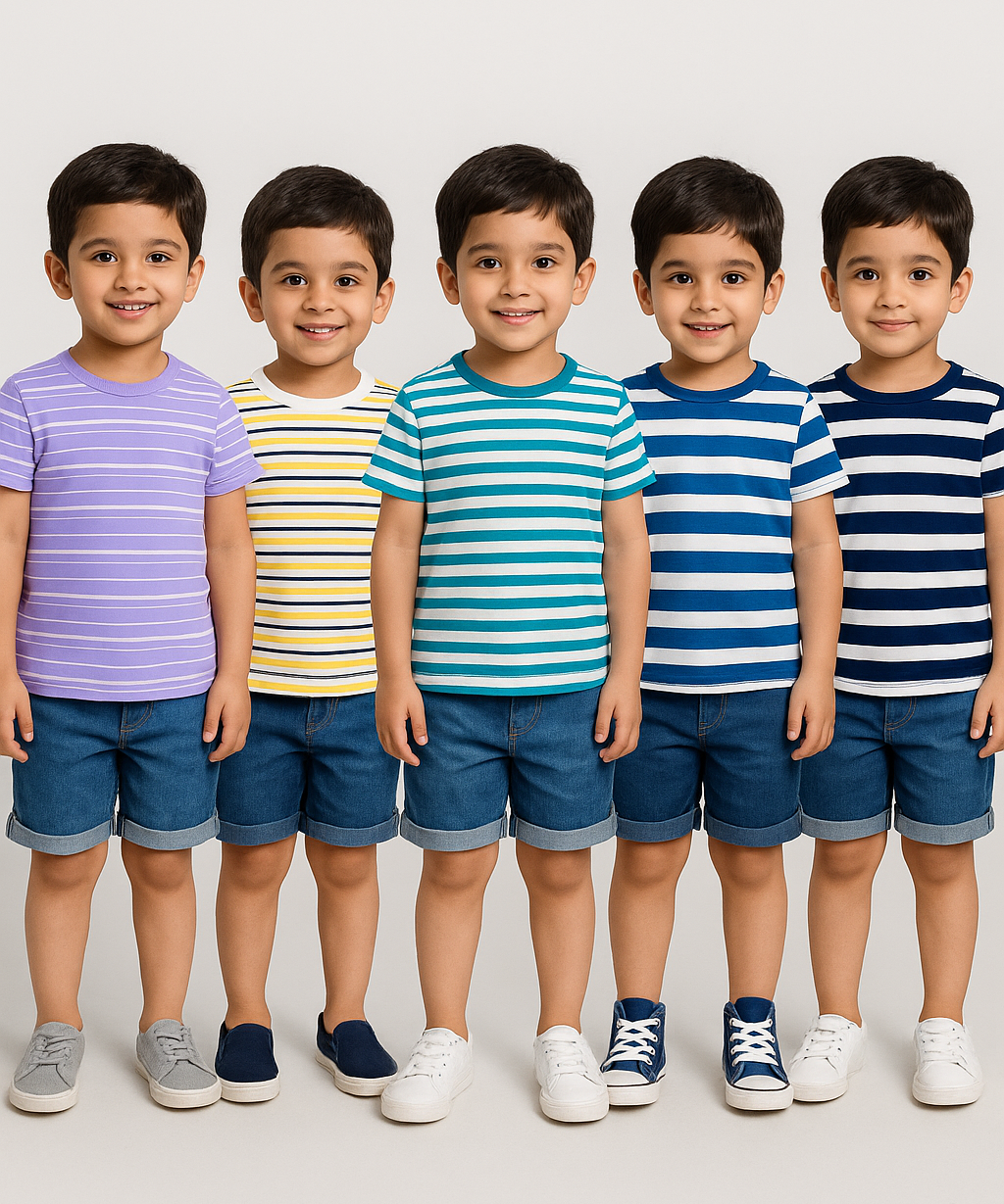 Kids 100% Cotton Stripes Kids T-shirt (Pack of 5)