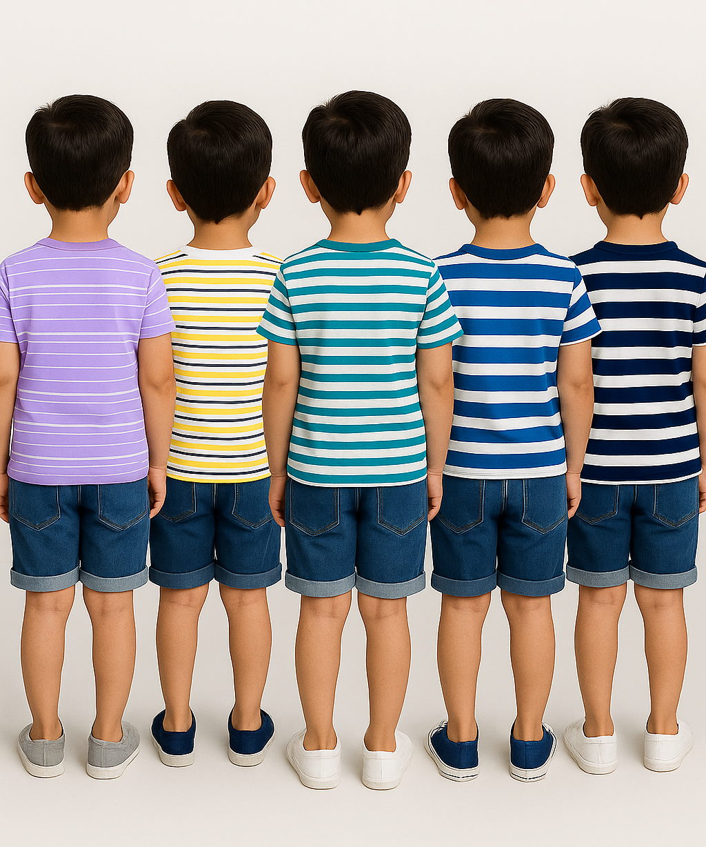 Kids 100% Cotton Stripes Kids T-shirt (Pack of 5)
