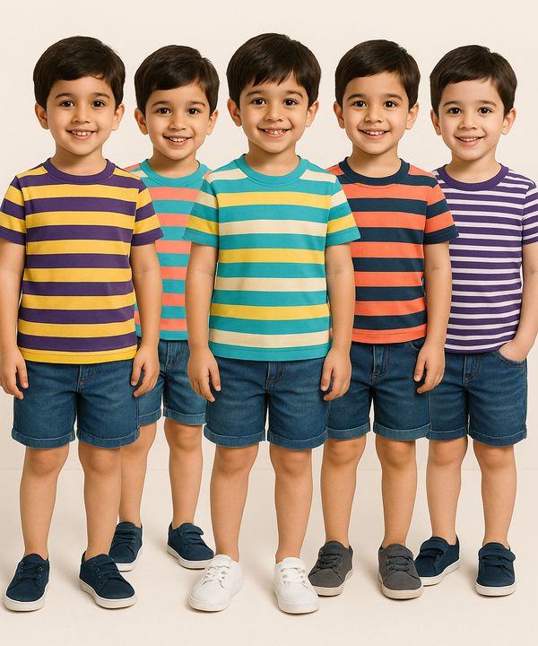Kids 100% Cotton Stripes Kids T-shirt (Pack of 5)
