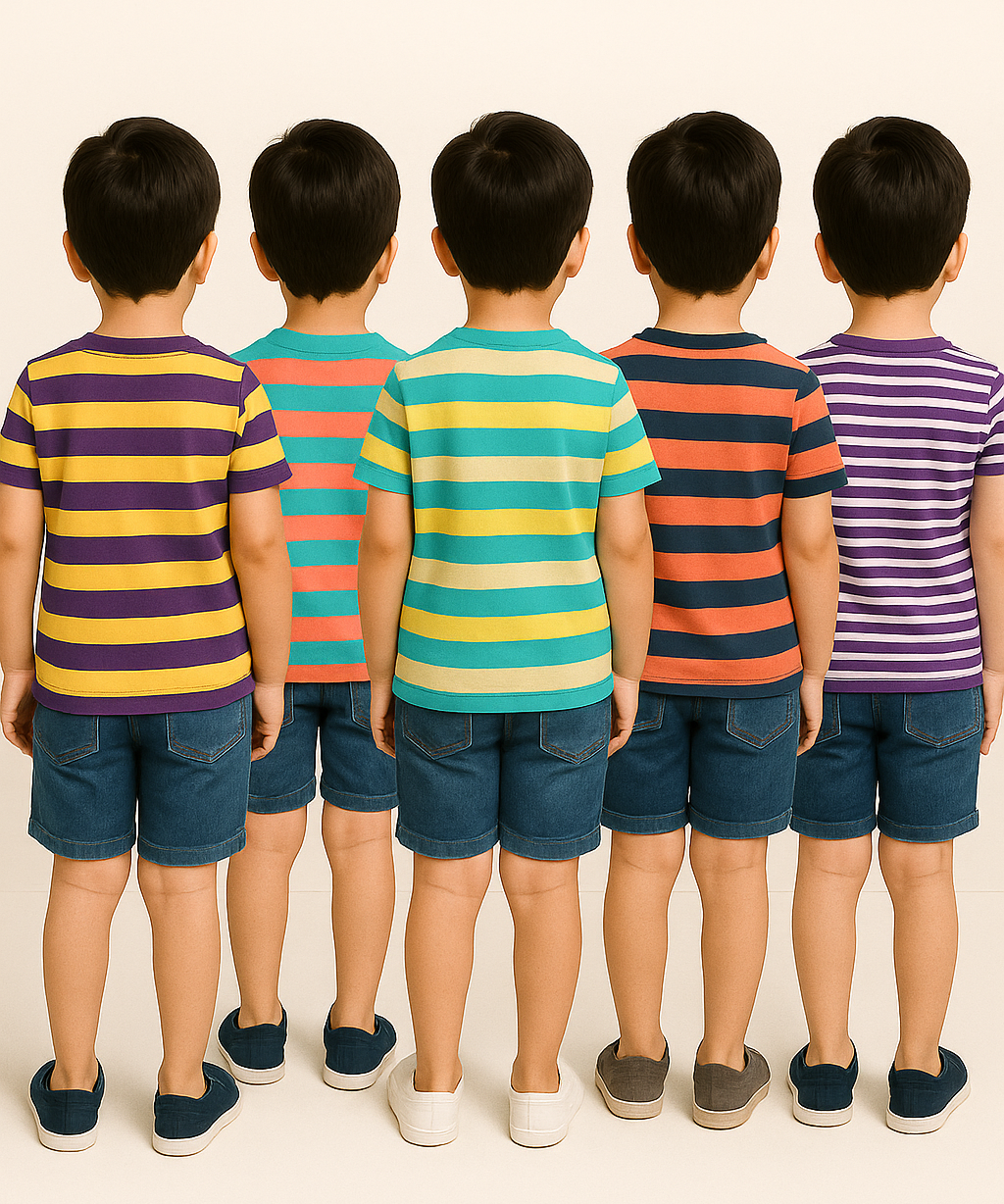 Kids 100% Cotton Stripes Kids T-shirt (Pack of 5)