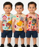 Kids All Over Printed Cotton Tshirt Multi Colour | Age 1 to 5 Years (Pack of 3 Pieces)