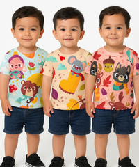 Kids All Over Printed Cotton Tshirt Multi Colour | Age 1 to 5 Years (Pack of 3 Pieces)