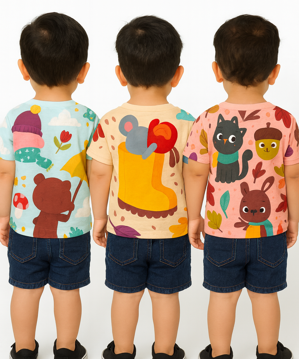 Kids All Over Printed Cotton Tshirt Multi Colour | Age 1 to 5 Years (Pack of 3 Pieces)