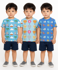 Kids All Over Printed Cotton Tshirt Multi Colour | Age 1 to 5 Years (Pack of 3 Pieces)
