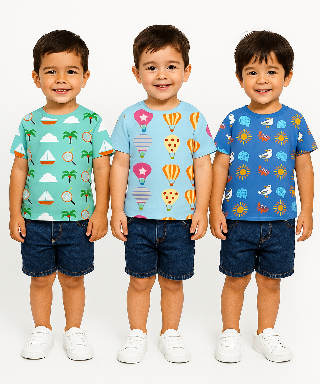Kids All Over Printed Cotton Tshirt Multi Colour | Age 1 to 5 Years (Pack of 3 Pieces)