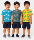 Kids All Over Printed Cotton Tshirt Multi Colour | Age 1 to 5 Years (Pack of 3 Pieces)