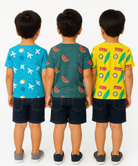 Kids All Over Printed Cotton Tshirt Multi Colour | Age 1 to 5 Years (Pack of 3 Pieces)