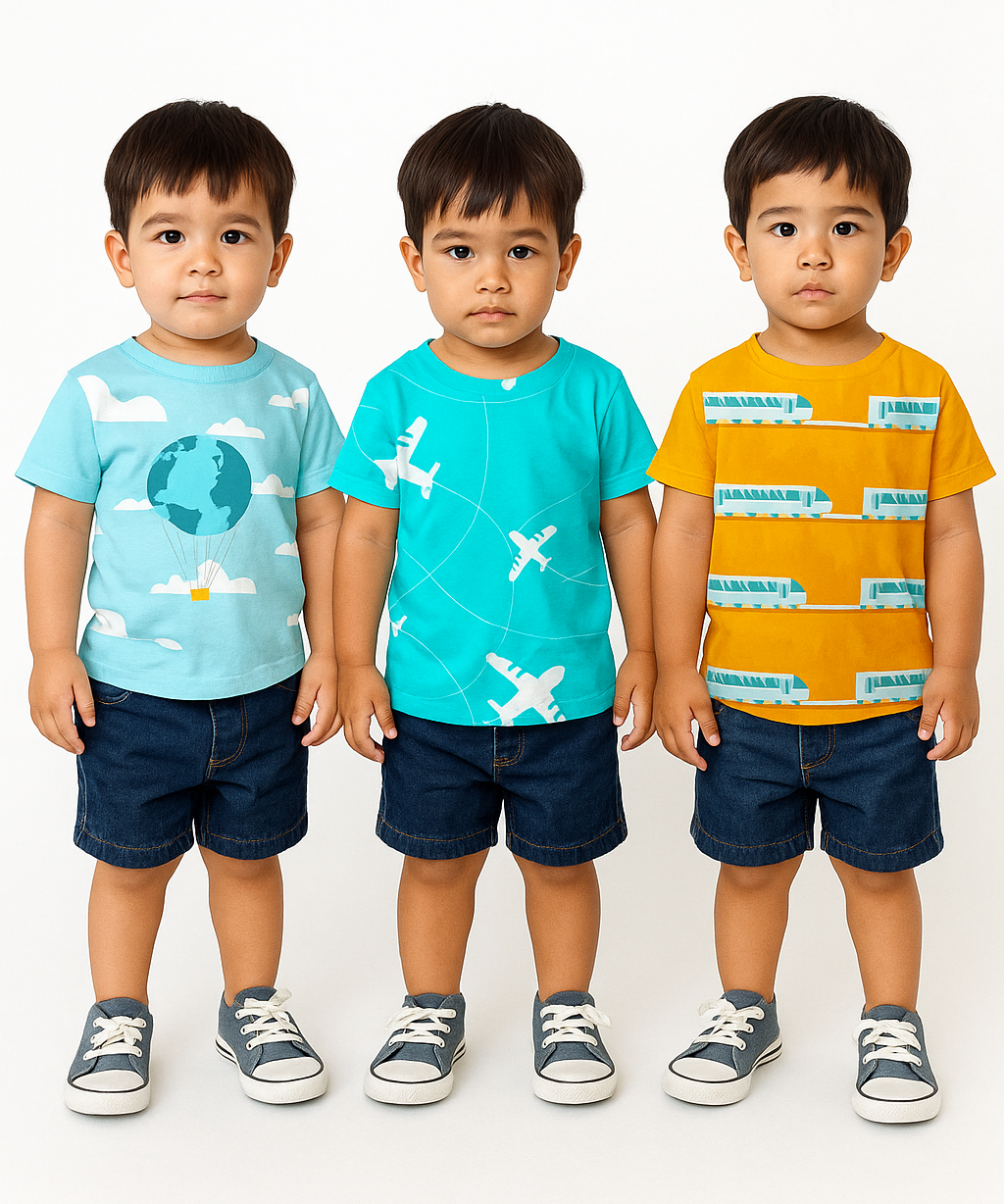 Kids All Over Printed Cotton Tshirt Multi Colour | Age 1 to 5 Years (Pack of 3 Pieces)