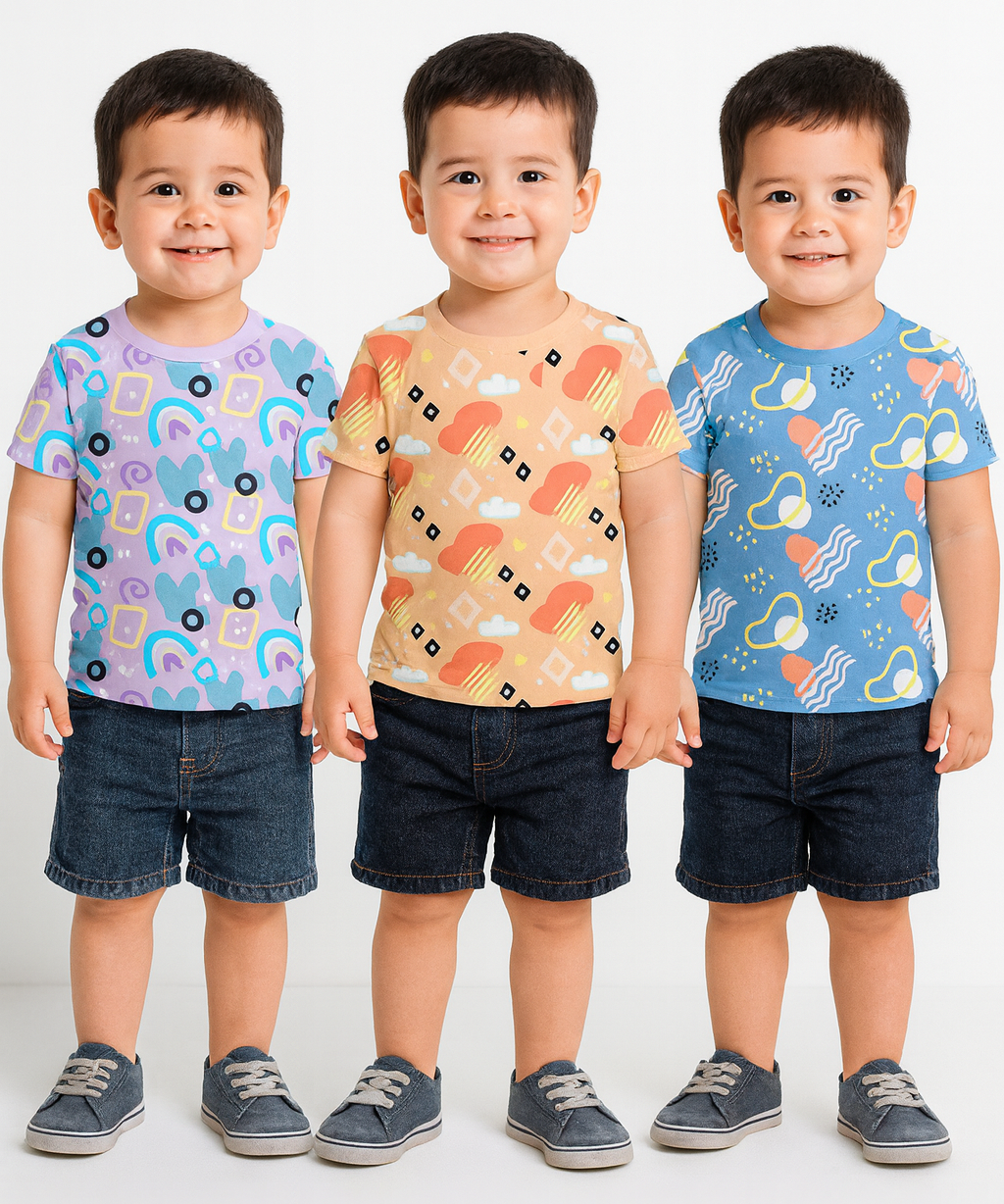 Kids All Over Printed Cotton Tshirt Multi Colour | Age 1 to 5 Years (Pack of 3 Pieces)