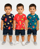 Kids All Over Printed Cotton Tshirt Multi Colour | Age 1 to 5 Years (Pack of 3 Pieces)