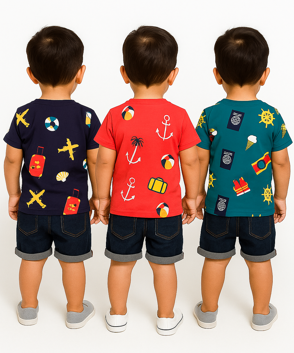 Kids All Over Printed Cotton Tshirt Multi Colour | Age 1 to 5 Years (Pack of 3 Pieces)