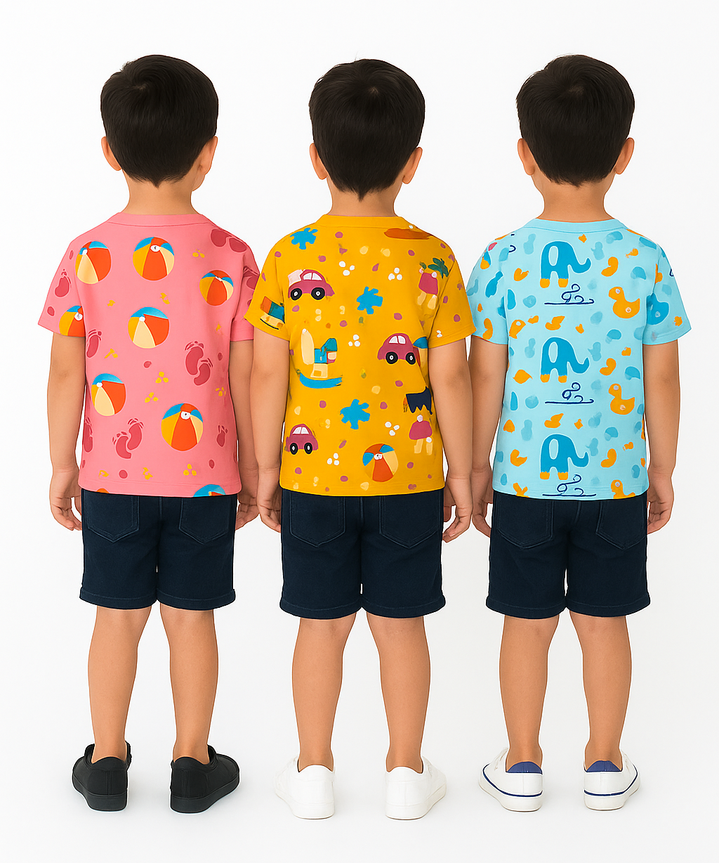 Kids All Over Printed Cotton Tshirt Multi Colour | Age 1 to 5 Years (Pack of 3 Pieces)