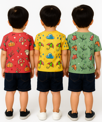 Kids All Over Printed Cotton Tshirt Multi Colour | Age 1 to 5 Years (Pack of 3 Pieces)