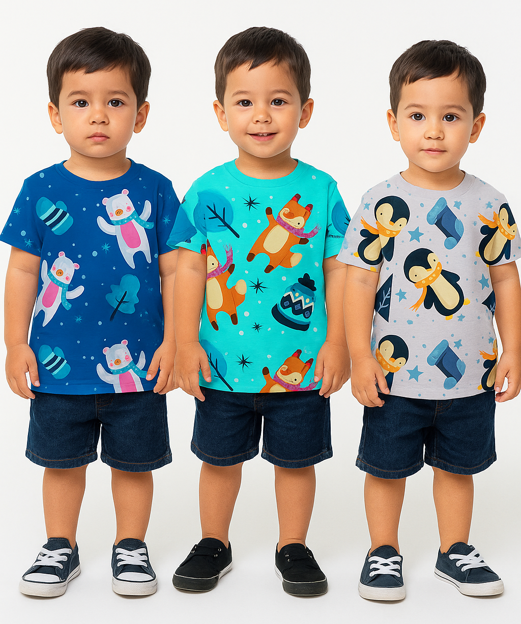 Kids All Over Printed Cotton Tshirt Multi Colour | Age 1 to 5 Years (Pack of 3 Pieces)