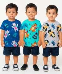 Kids All Over Printed Cotton Tshirt Multi Colour | Age 1 to 5 Years (Pack of 3 Pieces)