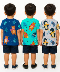 Kids All Over Printed Cotton Tshirt Multi Colour | Age 1 to 5 Years (Pack of 3 Pieces)
