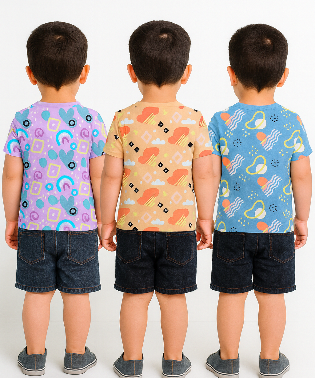 Kids All Over Printed Cotton Tshirt Multi Colour | Age 1 to 5 Years (Pack of 3 Pieces)