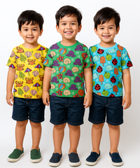 Kids All Over Printed Cotton Tshirt Multi Colour | Age 1 to 5 Years (Pack of 3 Pieces)