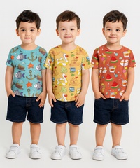 Kids All Over Printed Cotton Tshirt Multi Colour | Age 1 to 5 Years (Pack of 3 Pieces)