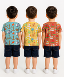 Kids All Over Printed Cotton Tshirt Multi Colour | Age 1 to 5 Years (Pack of 3 Pieces)