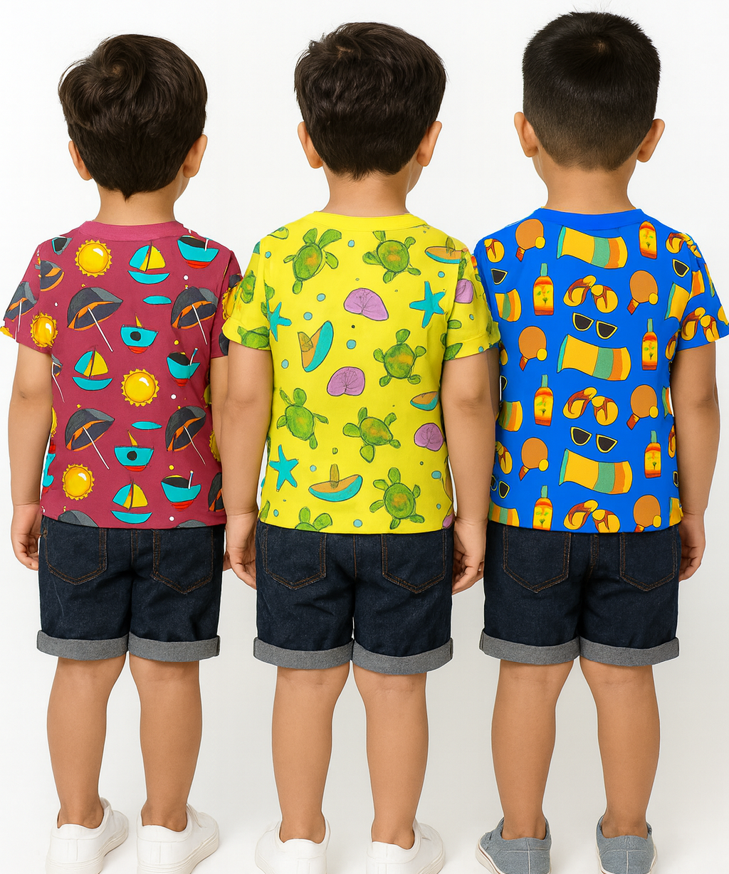 Kids All Over Printed Cotton Tshirt Multi Colour | Age 1 to 5 Years (Pack of 3 Pieces)