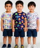 Kids All Over Printed Cotton Tshirt Multi Colour | Age 1 to 5 Years (Pack of 3 Pieces)