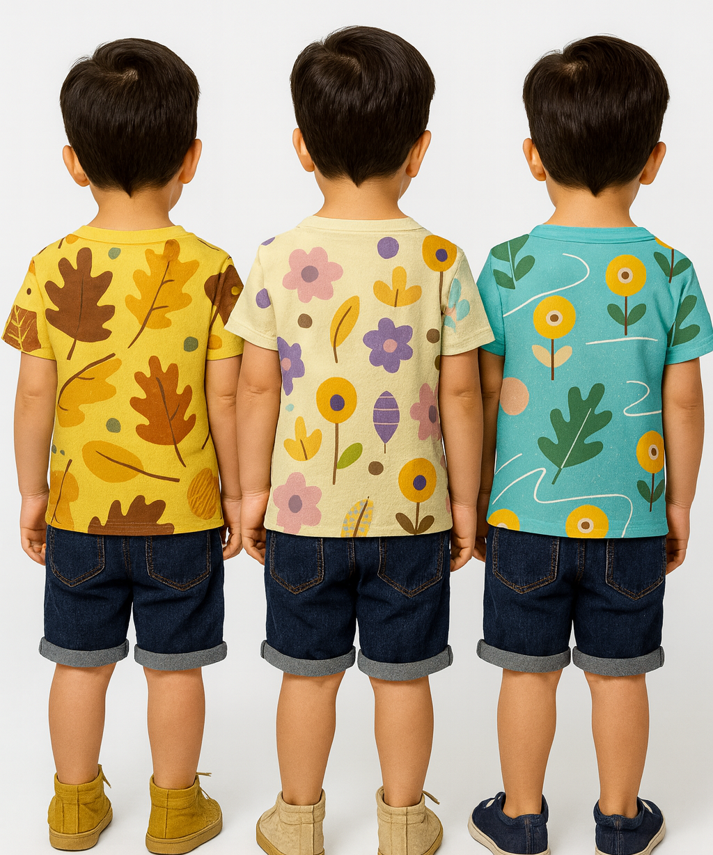 Kids All Over Printed Cotton Tshirt Multi Colour | Age 1 to 5 Years (Pack of 3 Pieces)