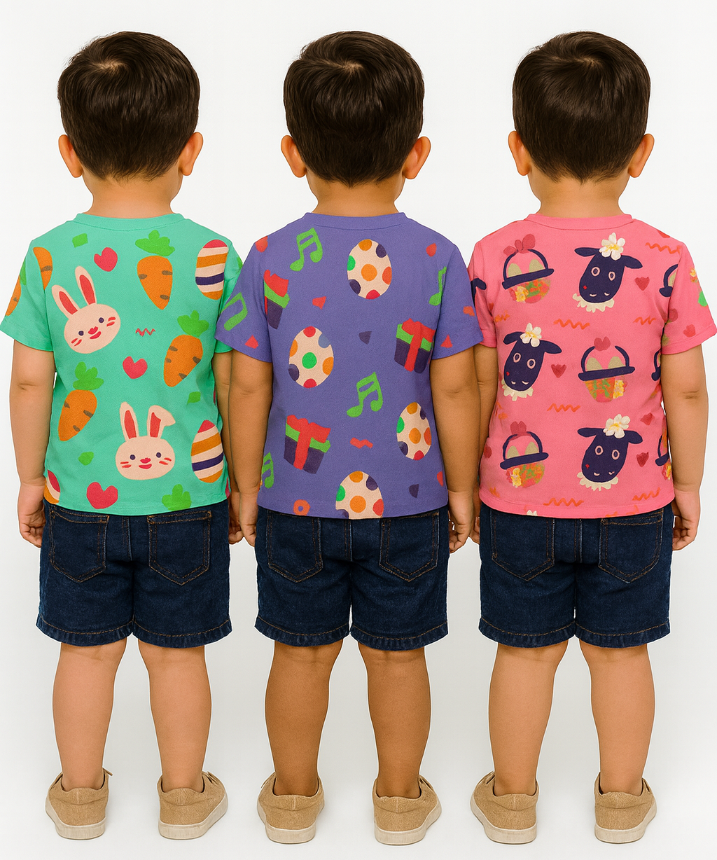 Kids All Over Printed Cotton Tshirt Multi Colour | Age 1 to 5 Years (Pack of 3 Pieces)