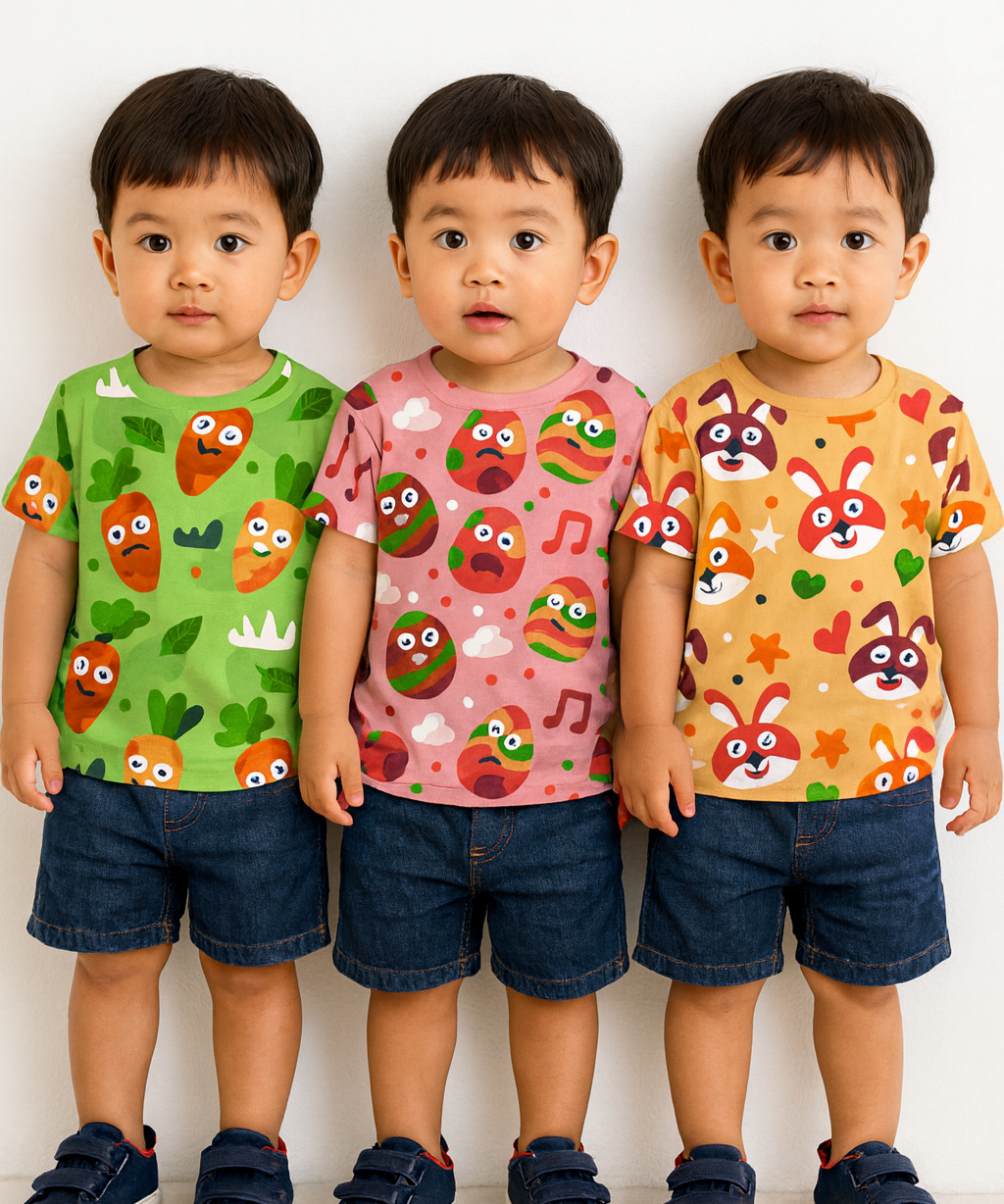 Kids All Over Printed Cotton Tshirt Multi Colour | Age 1 to 5 Years (Pack of 3 Pieces)