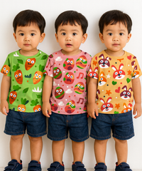 Kids All Over Printed Cotton Tshirt Multi Colour | Age 1 to 5 Years (Pack of 3 Pieces)